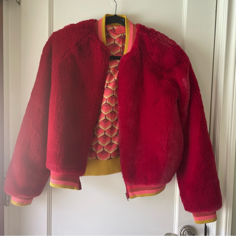 Mother Denim Red Faux Fur Jacket